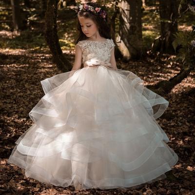 China Regular 10113#Boat Neck Ruffles Layers Flower Ball Gown Kids Wedding Dress for sale