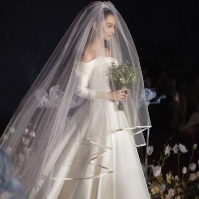 China Hot Selling Romantic Outdoor Simple Ribbon Edge V071 Wedding Bridal Veils 1.5M, 3.4M.6M Long High Quality Bridal Wedding Accessories for sale