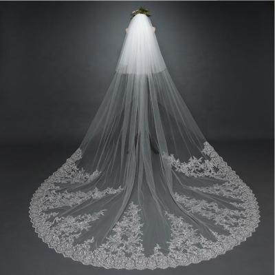 China Wholesale 3.8 Meter Lace Edge Veil Trim White Long Lace Bridal Veil for sale