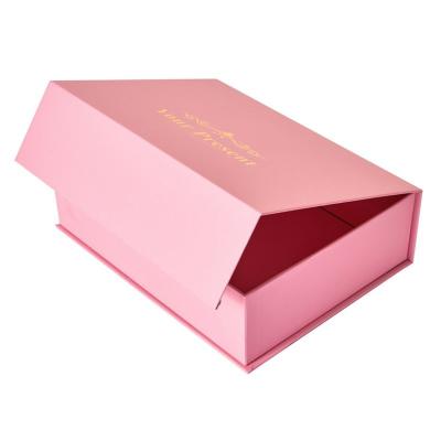 China Pink Biodegradable Luxury Folding Cardboard Flat Pack Box Ribbon Paper Closures Book Shaped Foldable Packaging Gift Boxes for sale