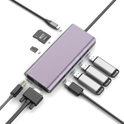 China Computer Mobile Devices .desk hub USB Type C 9 in 1 USB Hub Multi Function Adapter for MacBook Pro with TF Card Reader and PD Charging for sale