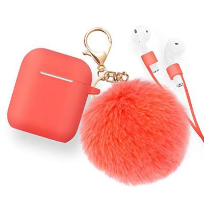 China Cute Factory Directsale Valentine's Day Soft Silicone Case Accessories Key Chain Pompom For Airpods Pro Fluffy Case for sale