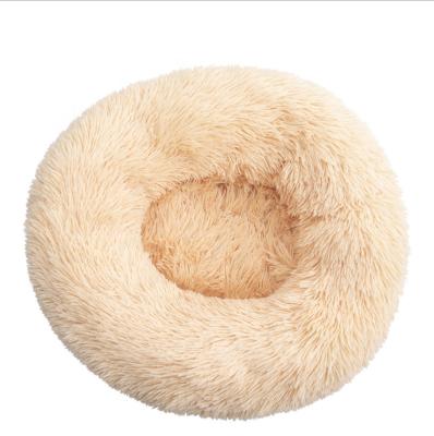 China Travel Long Faux Fur Fabric Pet Bed Round Custom Donut Dog Bed Super Soft Plush Washable Pet Cushion Bed for sale