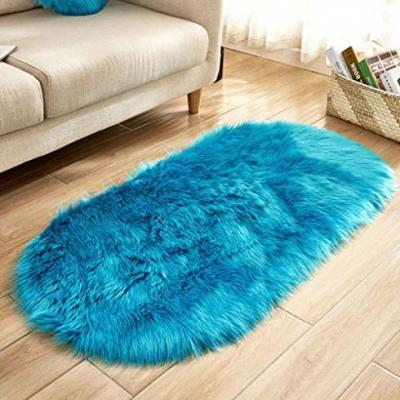 China Non-slip Fashion Faux Sheepskin Fur Blanket Bedroom Yoga Mat Oval Fur Blanket for sale