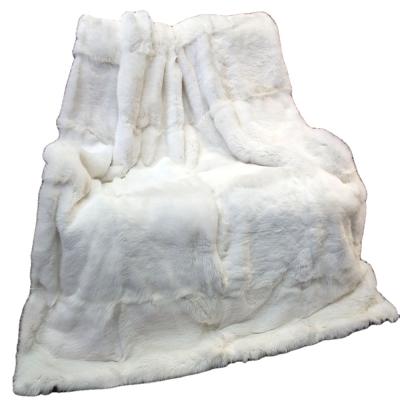 China New Design Eco-friendly 100% Real Virgin Natural Plush Rex Genuine Rabbit Fur Blanket for sale