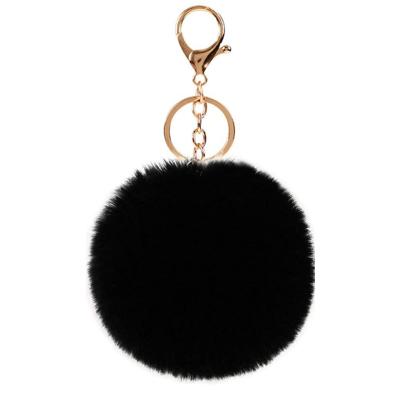 China Wholesale Cute Fluffy Luxury Cute Pom Pom KeyChain Ball Keychain Bag Charm Pink Real Fur Plush Bag Charm Key Chain for sale