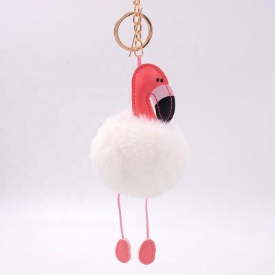 China Fashion Auto Flamingo Ball Faux Fur Ball Party Gift Upholstery Key Chain for sale