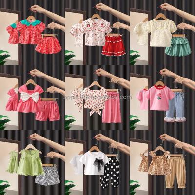 China New Fashion Infant Girls Clothing Set Breathable Summer Off Shoulder Top + Fluffy Skirt 2 Pieces Set European Children's Clothing for sale