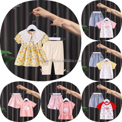 China Summer Breathable Custom Baby Boy And Girls Short Sleeved Cotton T-Shirt And Shorts Two Piece Set for sale