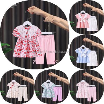 China New Fashion Infant Girls' Suit Breathable Summer Off Shoulder Top + 2 Piece European Suit Children Wholesale for sale