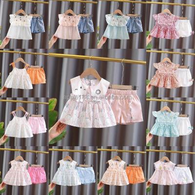 China Children's Casual 100% Cotton Cartoon Baby Clothing Set Summer Girls Breathable Two-Piece Set Clothing Set for sale