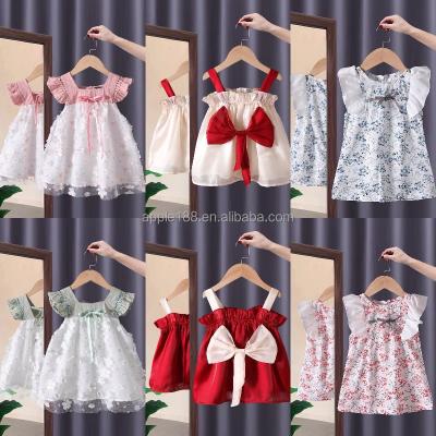 China Anti-wrinkle baby dress printed princess plaid dress summer bow baby dress wholesale for sale