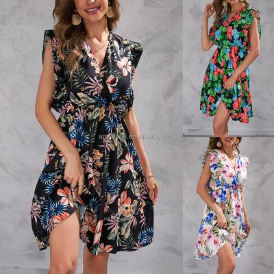 China Fashion New Printed Design Women's Dress Slim V-Neck Women's Breathable Dress for sale