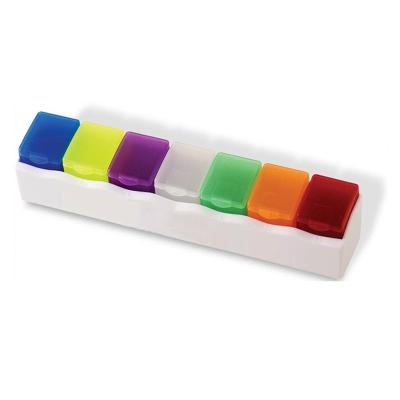 China Plastic Case Strip 7 Colors Rainbow Long Storage Pill Box 7 Days A Week Wholesale Promotional Plastic Pill Box for sale