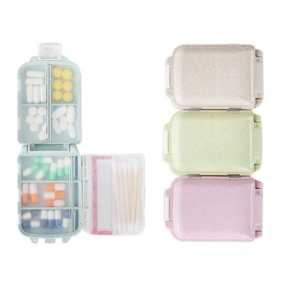 China Hot Sale PP Pill Storage 8 Compartments Pill Case Medicine Plastic Wheat Straw Material Box Weekly Organizer for sale