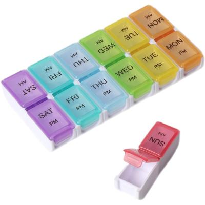 China New Color Plastic 14 Days Weekly Capsule Pill Organizer Dispenser Dismountable Pill Box Container 14 Cases for sale