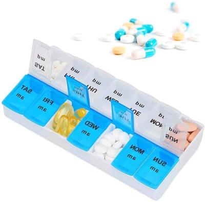 China Promotion 2022 China Supplier Plastic Wholesale Hinge Pill Box 14 Business One Week Travel Pill Box for sale