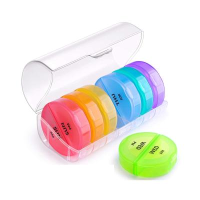 China Plastic Custom Logo Plastic 14 Days Weekly Pill Box Medicine Capsule Pill Organizer Dispenser Container 14 Cases for sale