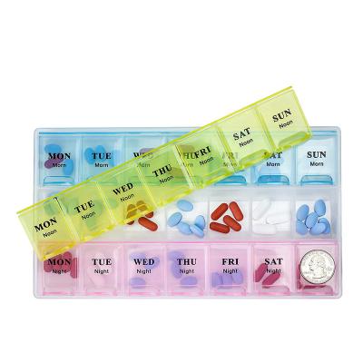 China Plastic Weekly Pill Organizer, 3-Times-A-Day Moisture Proof Pill Case Medication Reminder 7 Day Pill Box Compartments Large for sale