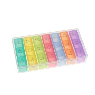 China Hot Selling Plastic Customized Colorful Pill Box Organizer 7 Day 3 Times A Day Pill Dispenser Reminder Storage 21 Case Pill Box for sale