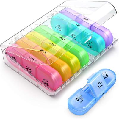 China 2022 plastic best supplier promotion sells monthly wholesale hinge pill box 21 cases travel pill box for sale