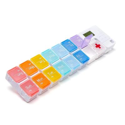 China Smart 14 Compartments Plastic Colorful Hot Selling Pill Organizer Plastic Storage Weight Loss Pills Box for sale