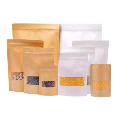 China Eco - Friendly Paper Bags Food Grade Biodegradable Stand Up Kraft Paper Ziplock Bag With Window for sale