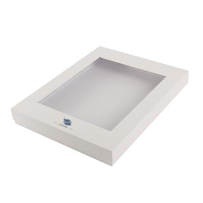 China Recycled Materials Custom White Paper Top Lid Gift Box With PVC Clear Window Wholesale Garment Gift Packaging Box for sale