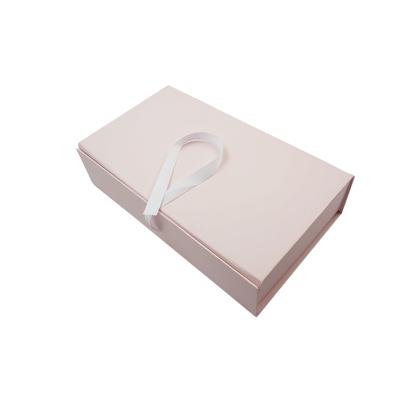 China Recycled Materials Logo Luxury Cardboard Magnetic Folding Custom Gift Box With Ribbon Closure for sale