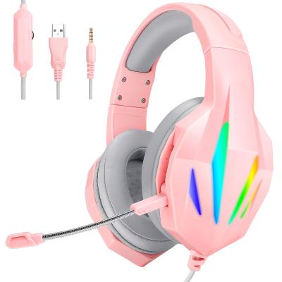 China RGB Lights/Fashion Pinky Headset Girl Gaming Headphones Microphone New With Microphone RGB Lights For Mobile/PC for sale