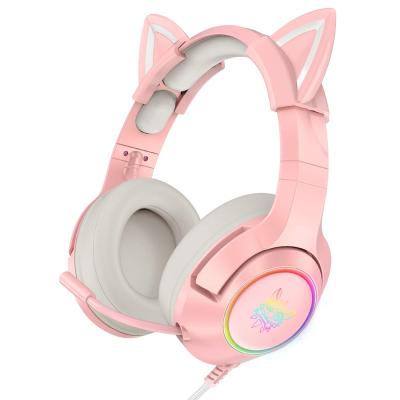 China RGB LED Light Pinky Cutie New Design High Quality Eye-Catching K9 Gaming Headset (Light Can Be Turned Off) With Car Ear PS5 Xboxone Nintend Switch Game Headset Dismountable PC for sale