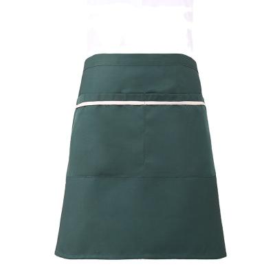 China Prevent Carbon Black Good Selling Kitchen Short Body Waist Aprons Custom 2 Pocket Server Half Waist Apron for sale