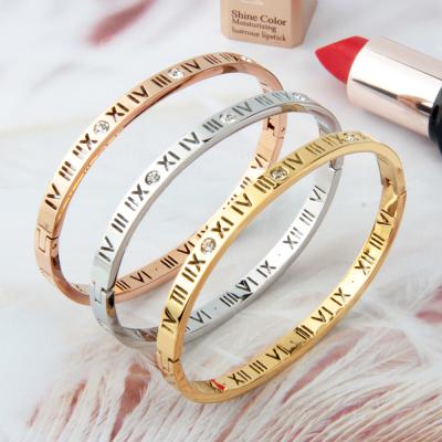 China Gift Accessories CLASSIC High Quality Fashionable Hot-selling Roman Numerals Diamond Stainless Steel Hollow Bracelet for sale