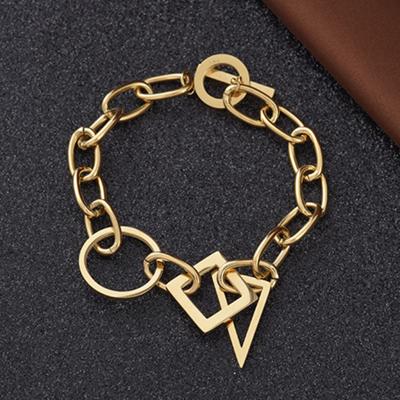 China Creative Geometric Jewelry Buckle Chain OT Shape Hyperbola Design Stainless Steel Circle Bracelet Gold Woman Gift for sale