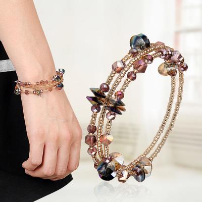 China Crystal+Stone+Rubber Beads+Winding Accessories Fashionable Steel Wire Ladies Multi-Ring Bracelet Beaded Crystal E-commerce Hot New Accessories for sale