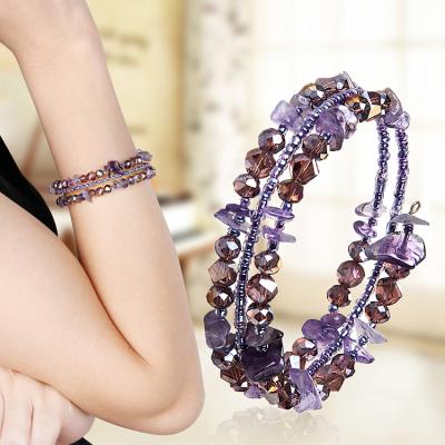 China Crystal+stone+rubber beads+stone bracelet female natural beautiful steel wire fashion multi-circle beaded crystal bracelet winding for sale