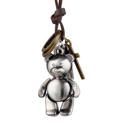 China Alloy + European long leather necklace female accessories and American retro cute bear rope pendant leather necklace for sale