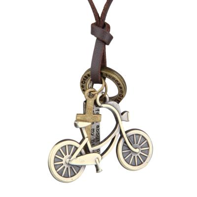 China Alloy + Retro Long Rope Leather Bicycle Pendant Necklace Casual Necklace Accessories for sale