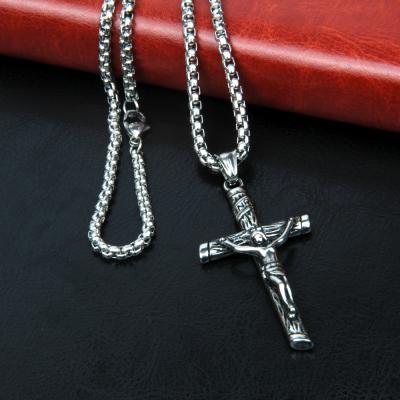 China Religious Vintage Coated Jesus Cross Titanium Steel Necklace Personalized Men's Stainless Steel Pendant Accessory Long for sale