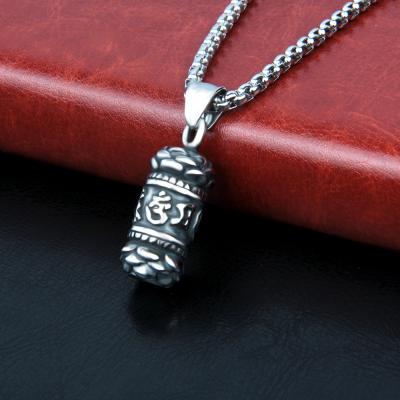 China Lotus Long Stainless Steel Pendant Vintage Jewelry Accessories Six-character Religious Buddhist Titanium Incantation Steel Necklace for sale