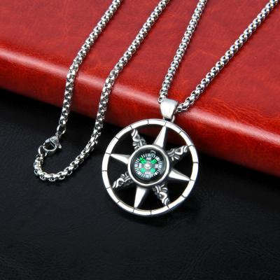 China Casual/Sporting Wilderness Adventure Travel Compass Necklace Personalized Male Accessories 316L Stainless Steel Pendant Necklace for sale