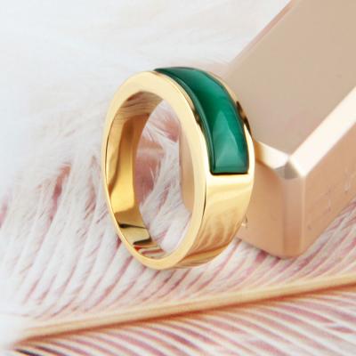 China Vintage High Quality 18K Gold Men's General Jewelry Inlaid Green Jade Agate Stainless Steel Ring for sale