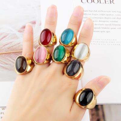 China Atmosphere Accessories Unisex 316L Stainless Steel High Quality Gold Inlaid Gemstone Light Hyperbole And Light Exaggerated Luxury Ring for sale