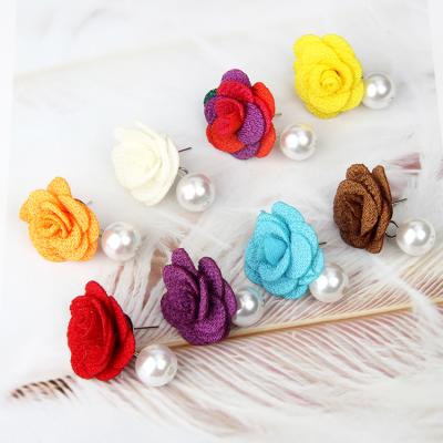 China Fashion fabric+alloy+pearl candy and cute style rose flower pearl earrings girls personalized accessories cheap earrings for sale