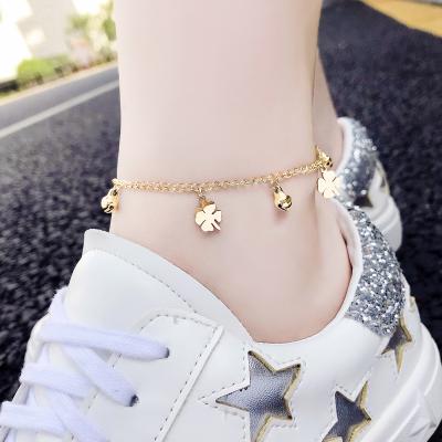 China FASHIONABLE summer is often accompanied by the fashionable four-leaf clover clover chain anklet ladies stainless steel ankle bracelet for sale