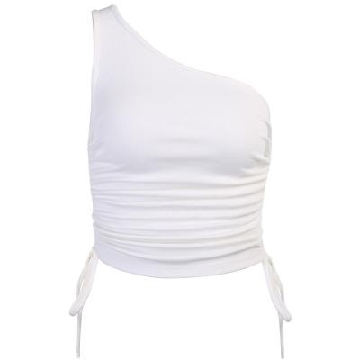 China Breathable Hot Sexy Slim Solid One-Shoulder Drawstring Tank Top Bodycon Backless Vest for sale