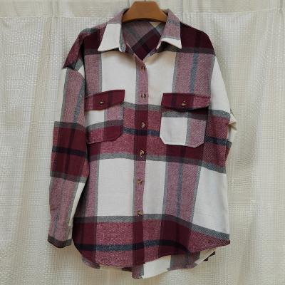 China OEM & ODM Breathable Hot Sale Button Through Flap Pocket Plain Plaid Women Overshirt And Shirts for sale