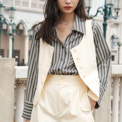 China New anti-pilling trend elegant women's causal striped V-neck blouses and shirts hot sale for sale