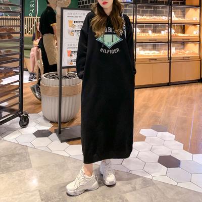 China Winter Anti-pilling Long Causal Women Crop Letter Graphic Hoodies And Sweatshirt Dress for sale