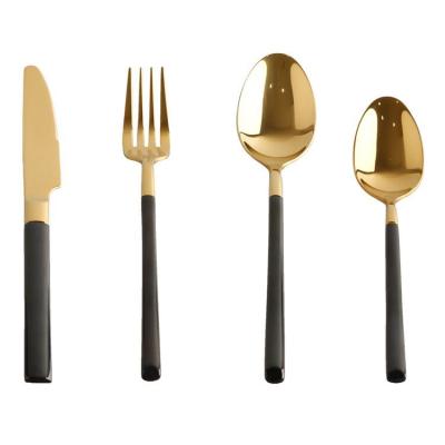 China 4Pcs/Set 420ss Stainless Steel Dinnerware Flatware Silverware Dinnerware Set Dinner Knife Fork Spoon Gold Black Gold Cutlery Set for sale